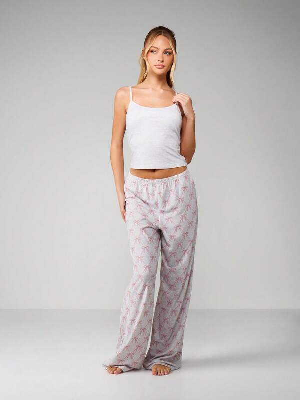 missguided MISSGUIDED Bow Print Cami Tank With Elastic Pants