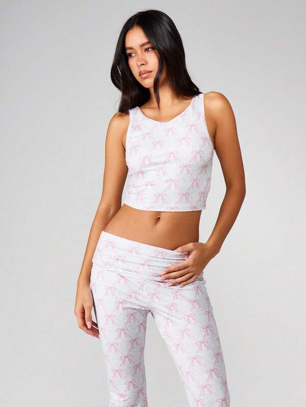 Missguided MISSGUIDED Bow Print Tank And Trouser Set