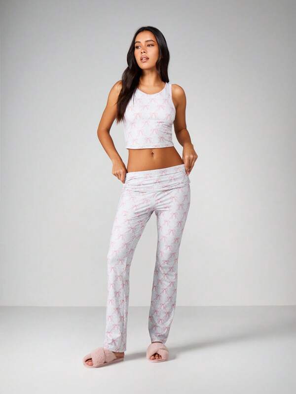 missguided MISSGUIDED Bow Print Tank And Trouser Set