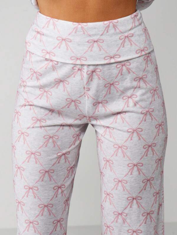 Missguided MISSGUIDED Bow Print Tie Front Lounge Set