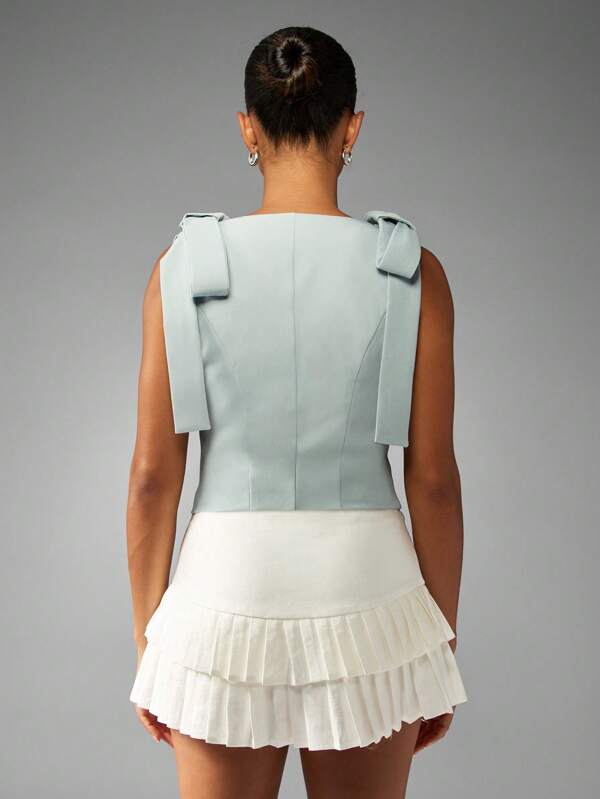 Missguided MISSGUIDED Bow Shoulder Cropped Waistcoat With Button Front