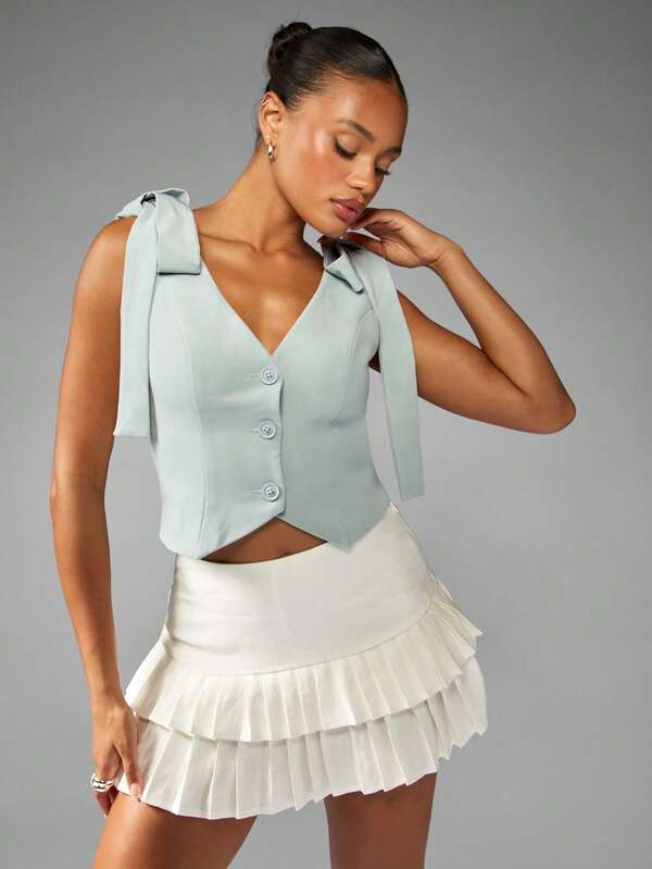 Missguided MISSGUIDED Bow Shoulder Cropped Waistcoat With Button Front