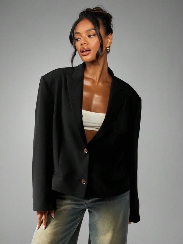 Missguided MISSGUIDED Boxy Cut Double Button Blazer With Structured Shoulders