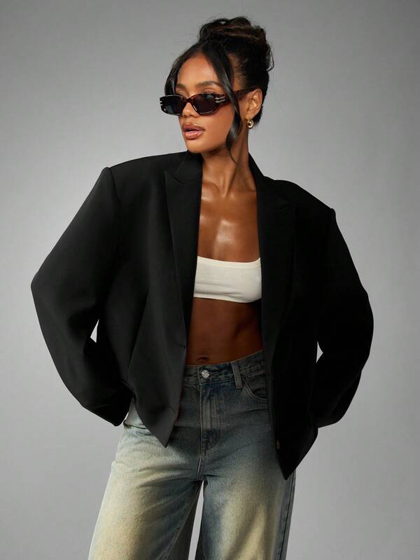 missguided MISSGUIDED Boxy Cut Double Button Blazer With Structured Shoulders