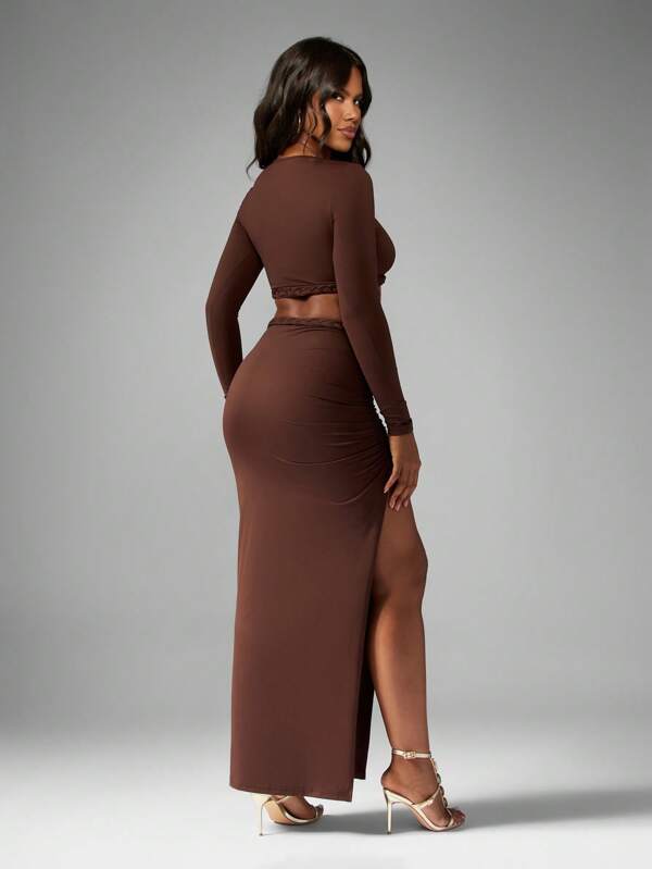 Missguided MISSGUIDED Braided Trim Crop Top And Maxi Skirt Set
