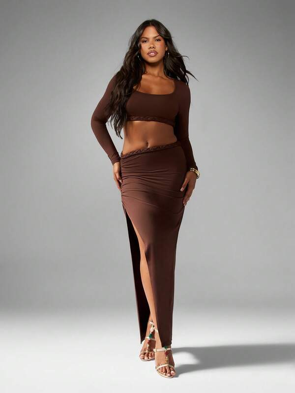 Missguided MISSGUIDED Braided Trim Crop Top And Maxi Skirt Set