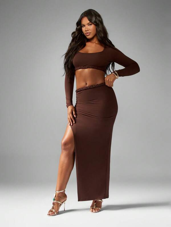 missguided MISSGUIDED Braided Trim Crop Top And Maxi Skirt Set
