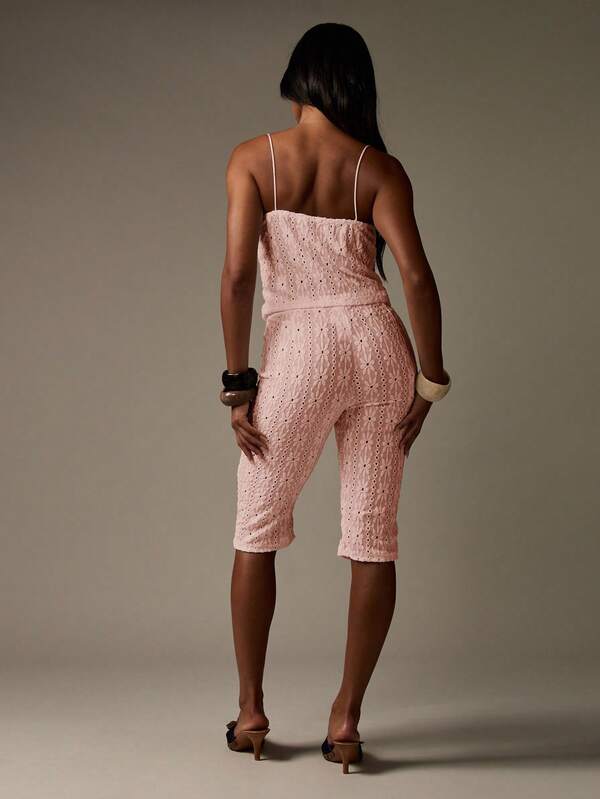 Missguided MISSGUIDED Broderie Anglaise Bustier Top And Capri Pants Set