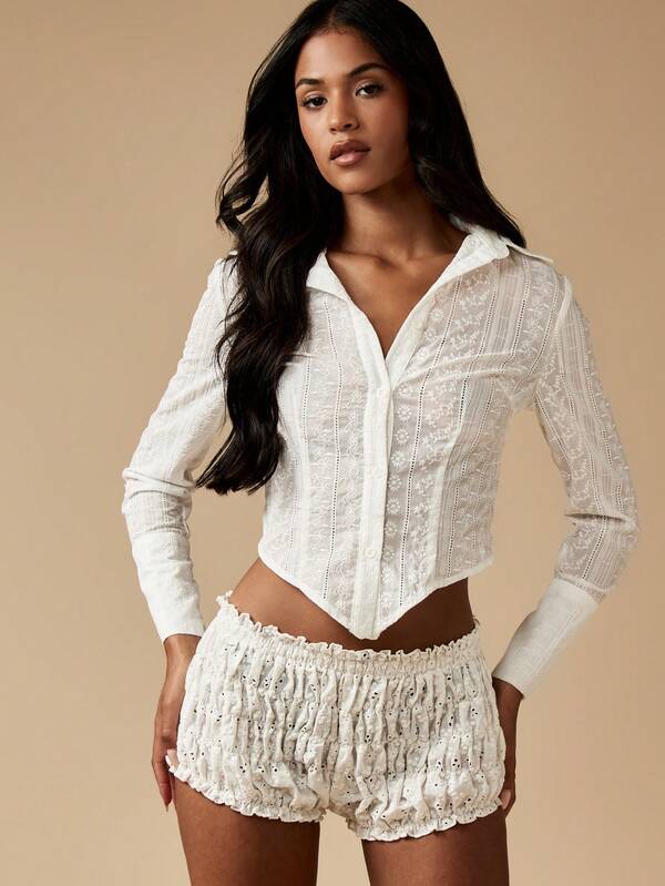 Missguided MISSGUIDED Broderie Anglaise Corset Blouse With Lace Details