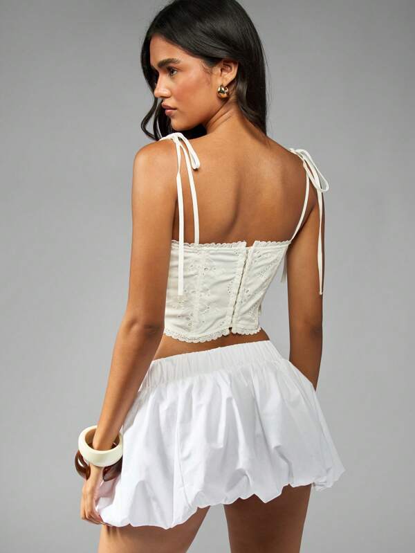Missguided MISSGUIDED Broderie Anglaise Corset Top With Tie Straps And Scallop Edge