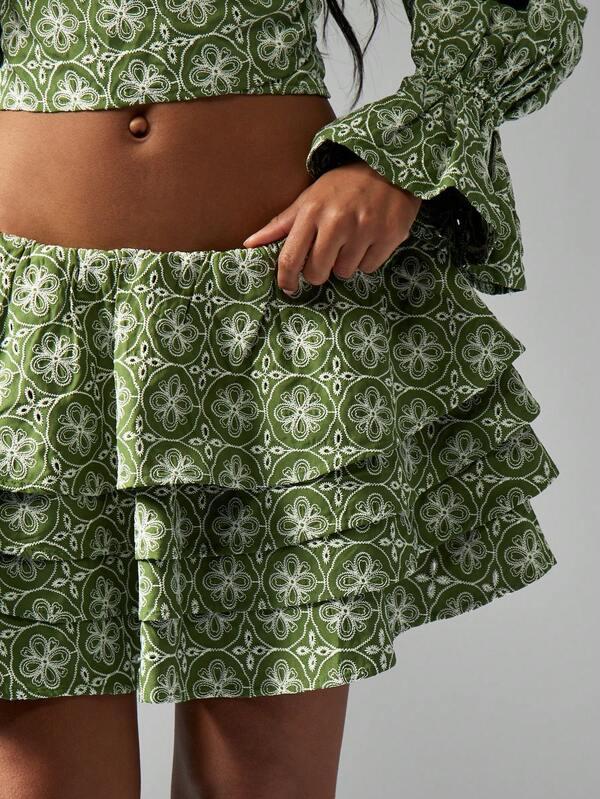 Missguided MISSGUIDED Broderie Anglaise Crop Top With Ruffle Mini Skirt