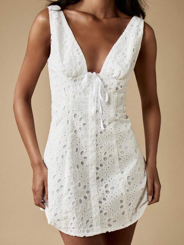 missguided MISSGUIDED Broderie Anglaise Eyelet Lace Button Front Mini Dress