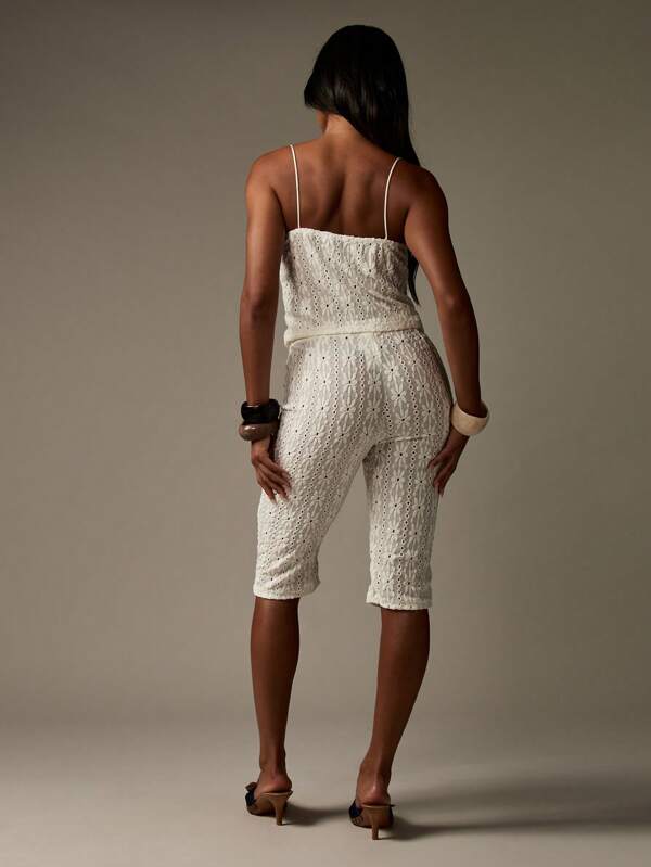 Missguided MISSGUIDED Broderie Anglaise Midi Co-Ord Capri Pants Two-Piece Outfits