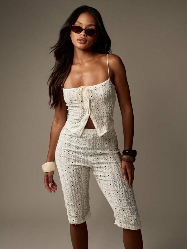 missguided MISSGUIDED Broderie Anglaise Midi Co-Ord Capri Pants Two-Piece Outfits
