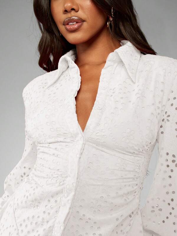 Missguided MISSGUIDED Broderie Anglaise Mini Dress With Balloon Sleeves