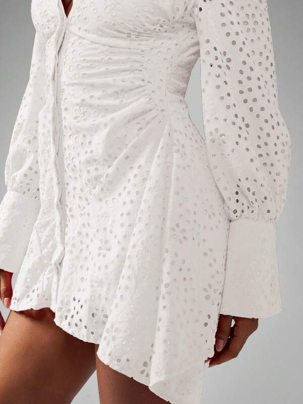 Missguided MISSGUIDED Broderie Anglaise Mini Dress With Balloon Sleeves