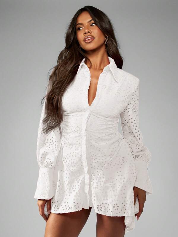 missguided MISSGUIDED Broderie Anglaise Mini Dress With Balloon Sleeves