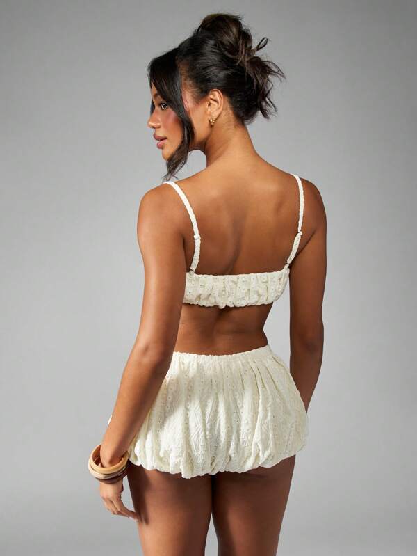 Missguided MISSGUIDED Broderie Anglaise Puff Ball Boho Chic Two Piece Set