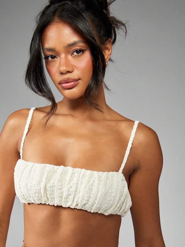 Missguided MISSGUIDED Broderie Anglaise Puff Ball Boho Chic Two Piece Set