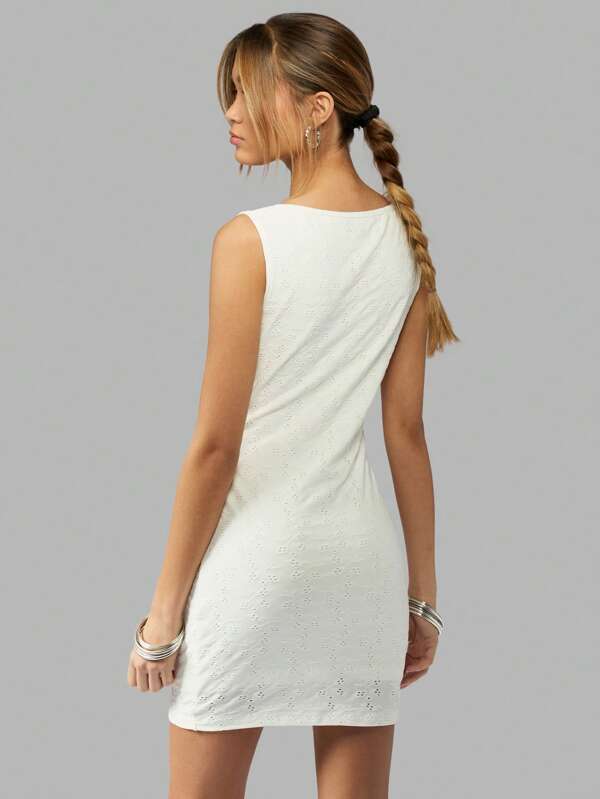 Missguided MISSGUIDED Broderie Anglaise Sleeveless Mini Dress With Waist Detail
