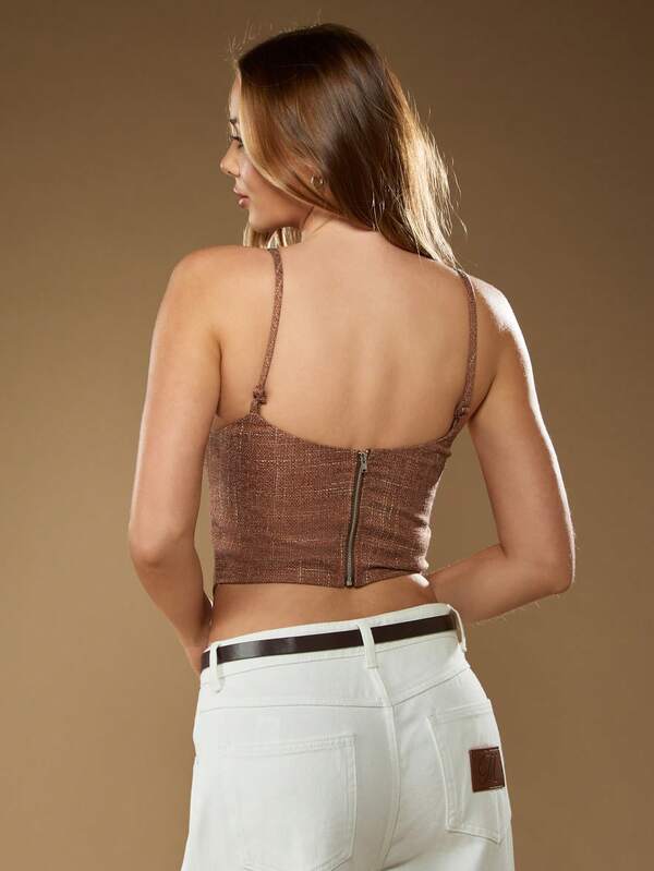 Missguided MISSGUIDED Bronze Corset Top With Cutout Detail