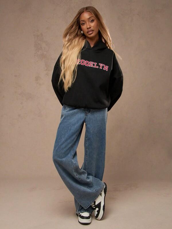 Missguided MISSGUIDED Brooklyn Varsity Letter Oversized Hoodie