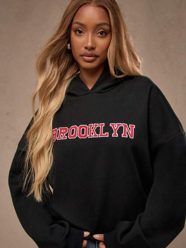 Missguided MISSGUIDED Brooklyn Varsity Letter Oversized Hoodie