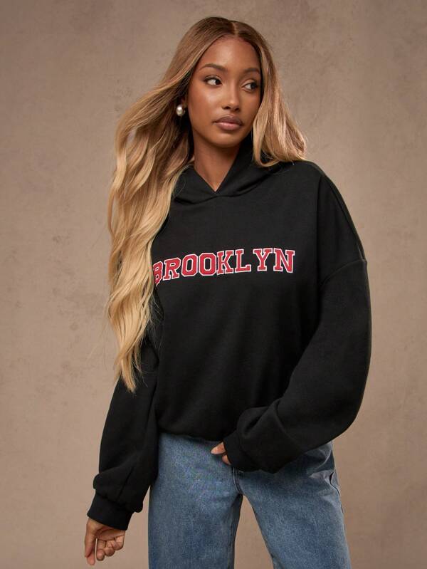 missguided MISSGUIDED Brooklyn Varsity Letter Oversized Hoodie