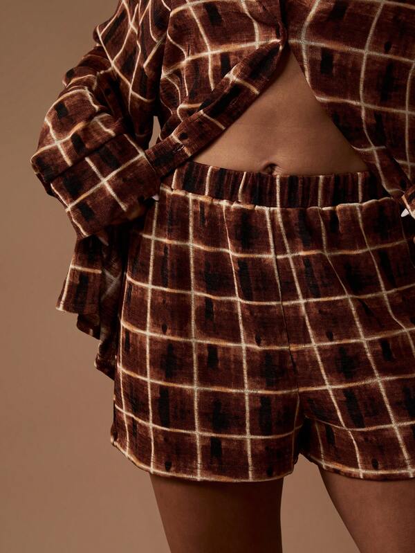Missguided MISSGUIDED Brown Plaid Knitted Two Piece Set