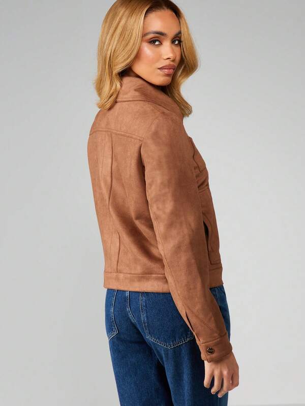 Missguided MISSGUIDED Brown Suede Bomber Jacket With Zip