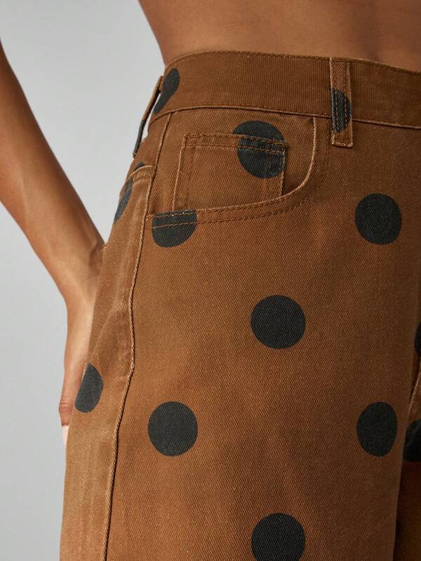 Missguided MISSGUIDED Brown Wide Leg Jeans With Black Polka Dots
