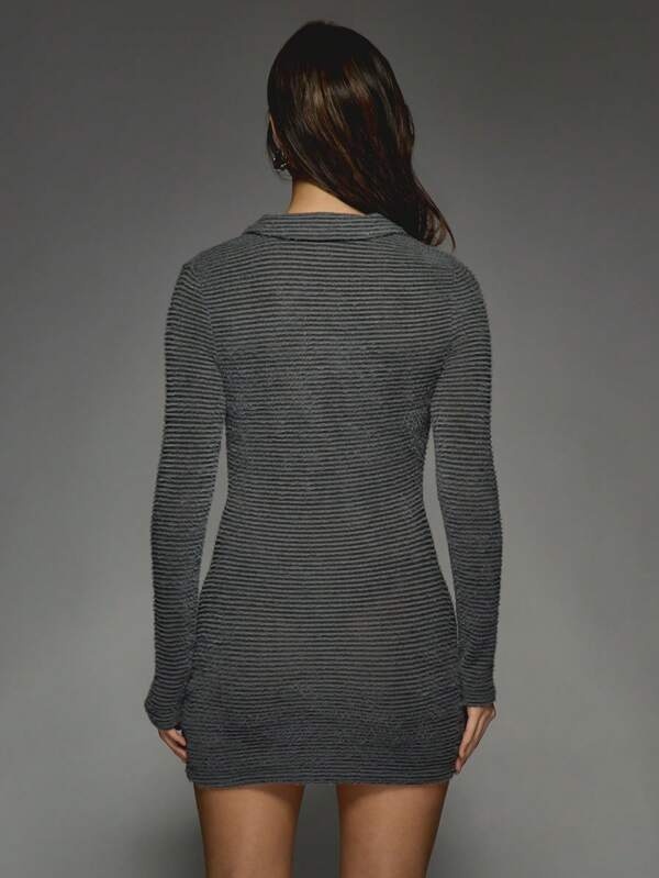 Missguided MISSGUIDED Brushed Collar Button Long Sleeves Bodycon Mini Dress