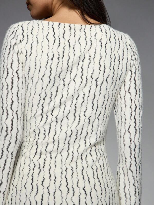 Missguided MISSGUIDED Brushed Distressed Wave Long Sleeves Bodycon Mini Dress