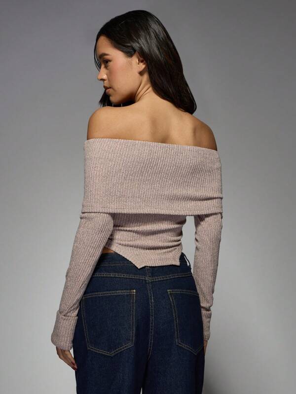 Missguided MISSGUIDED Brushed Ribbed Off-Shoulder Wrap Top