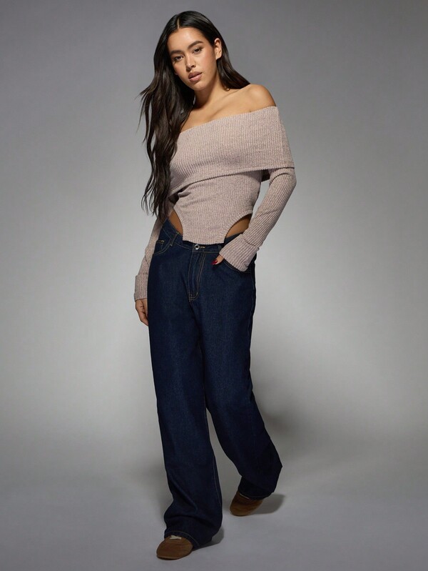 Missguided MISSGUIDED Brushed Ribbed Off-Shoulder Wrap Top