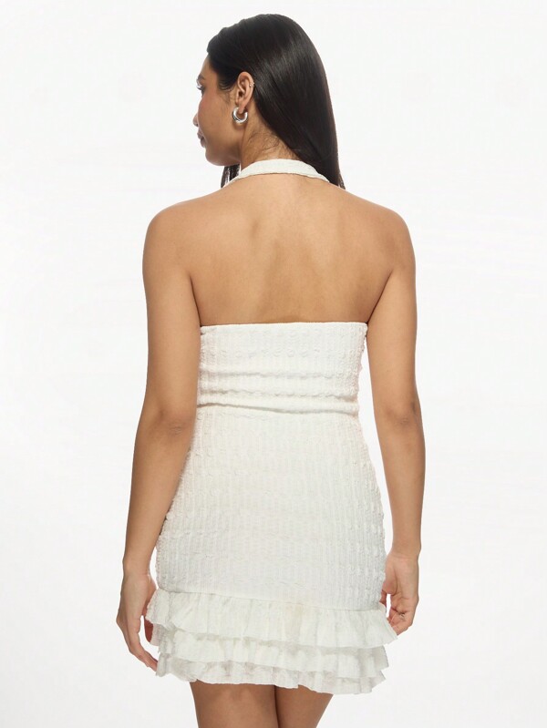 Missguided MISSGUIDED Bubble Texture Bodycon Ruffle Hem Halter Neck Mini Dress