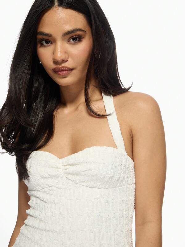 Missguided MISSGUIDED Bubble Texture Bodycon Ruffle Hem Halter Neck Mini Dress