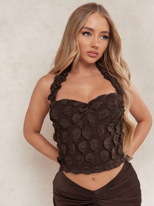Missguided MISSGUIDED Bubble Textured Halter Sweetheart Neck Backless Crop Top