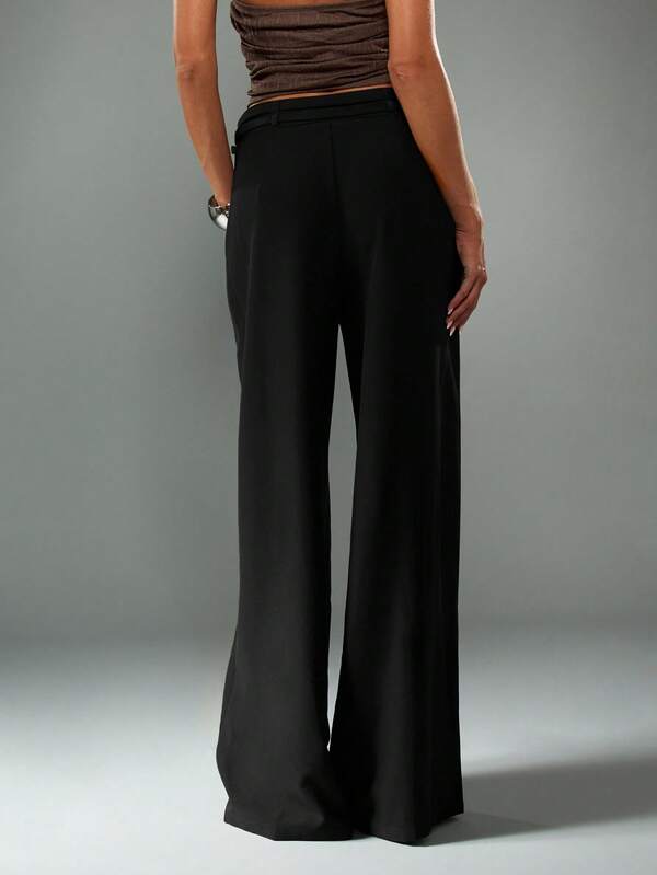 Missguided MISSGUIDED Buckle Belt Wide Leg Trousers