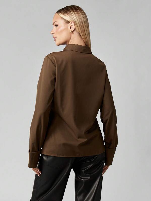 Missguided MISSGUIDED Buckle Front Poplin Shirt With Long Sleeves