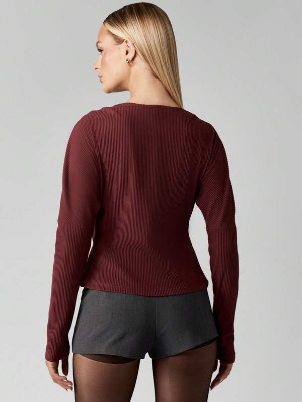 Missguided MISSGUIDED Burgundy Button Front Ribbed Cardigan