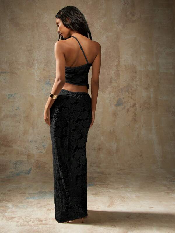 Missguided MISSGUIDED Burn Out Velvet Asymmetrical Two-Piece Outfits