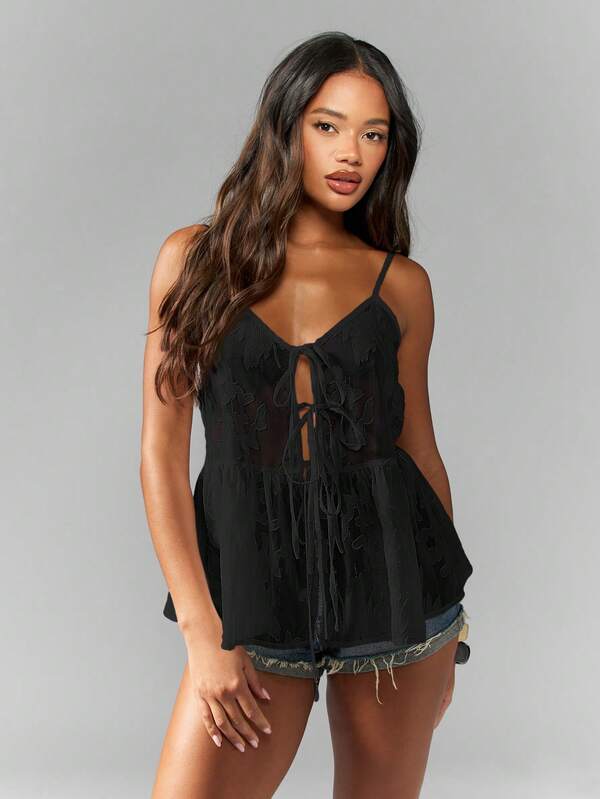 Missguided MISSGUIDED Burnout Chiffon Babydoll Sleeveless Cami Top