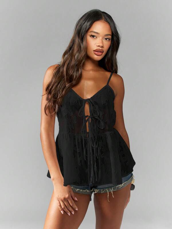 missguided MISSGUIDED Burnout Chiffon Babydoll Sleeveless Cami Top