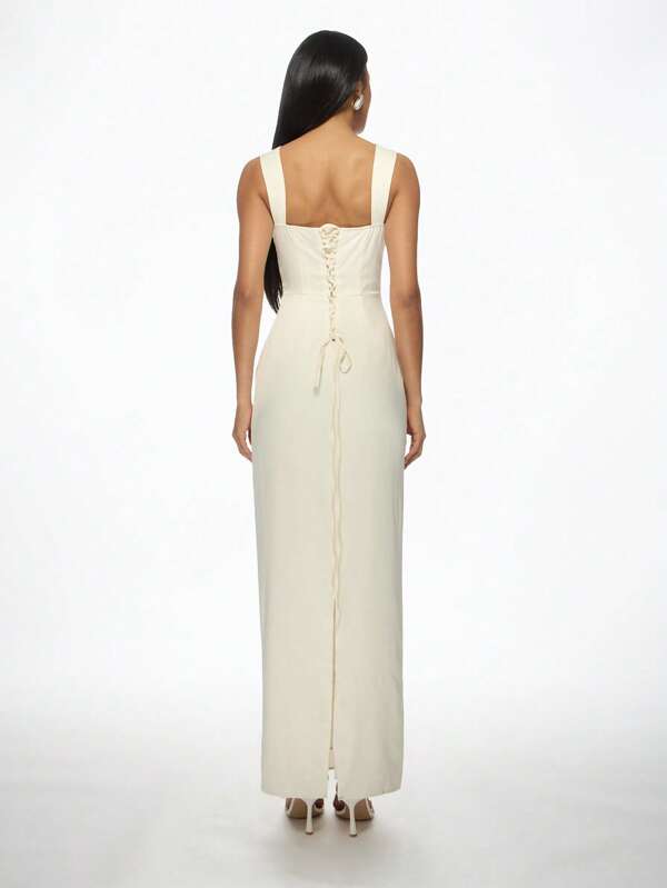 Missguided MISSGUIDED Bustier Corset Long Maxi Dress With Back Lace Up Detail