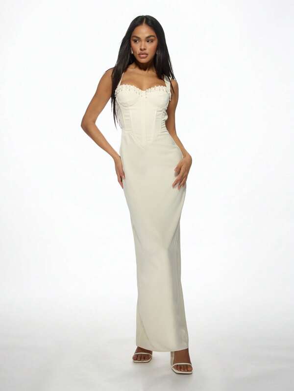 Missguided MISSGUIDED Bustier Corset Long Maxi Dress With Back Lace Up Detail