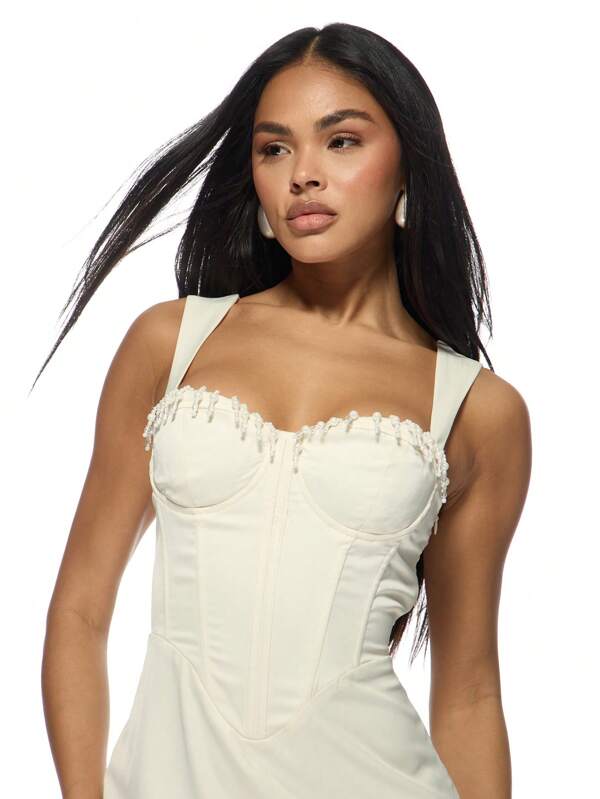 Missguided MISSGUIDED Bustier Corset Long Maxi Dress With Back Lace Up Detail