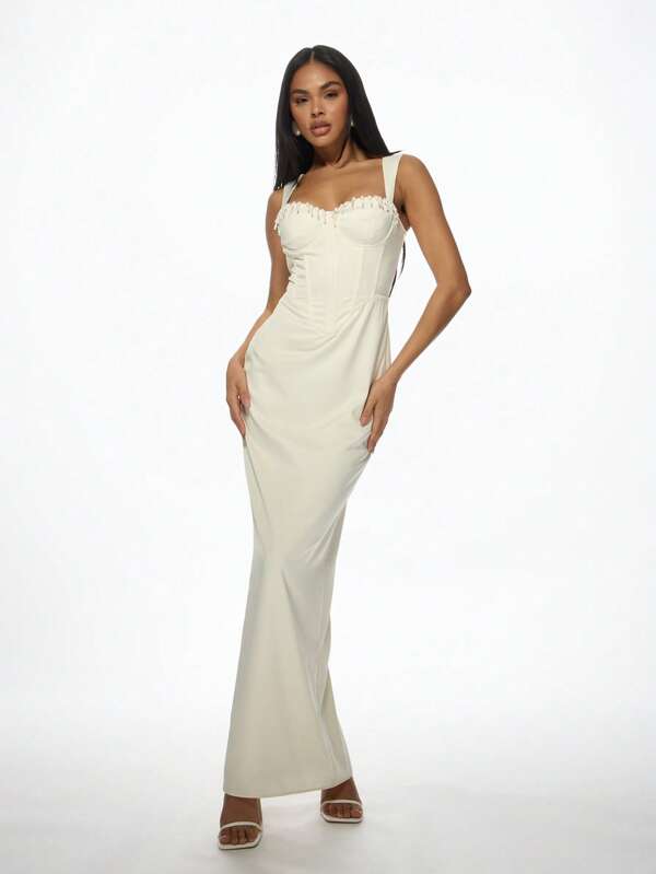 missguided MISSGUIDED Bustier Corset Long Maxi Dress With Back Lace Up Detail