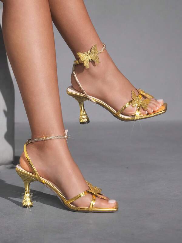 Missguided MISSGUIDED Butterfly Detail Sandals With Metallic Heel