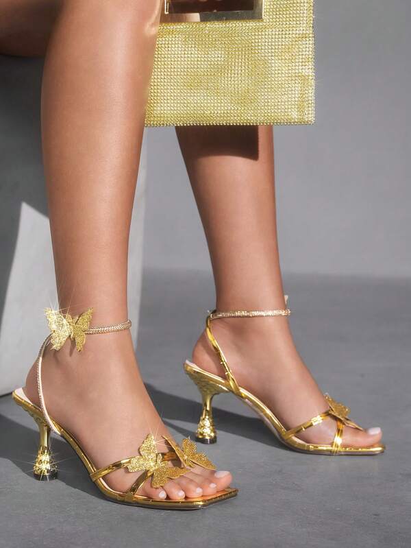 missguided MISSGUIDED Butterfly Detail Sandals With Metallic Heel